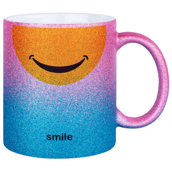 Smile Mug, Κούπα Χρυσή/Μπλε Glitter, κεραμική, 330ml