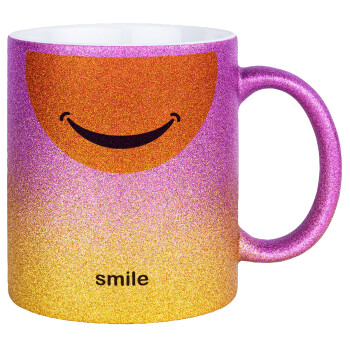 Smile Mug, Κούπα Χρυσή/Ροζ Glitter, κεραμική, 330ml