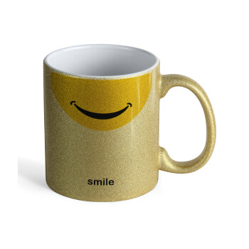 Smile Mug, Κούπα Χρυσή Glitter που γυαλίζει, κεραμική, 330ml