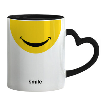 Smile Mug, Κούπα καρδιά χερούλι μαύρη, κεραμική, 330ml