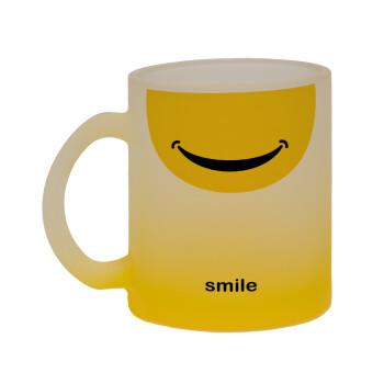 Smile Mug, Κούπα γυάλινη δίχρωμη με βάση το κίτρινο ματ, 330ml
