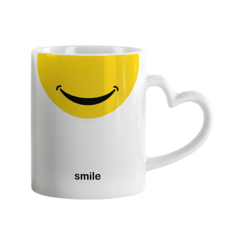 Smile Mug, Κούπα καρδιά χερούλι λευκή, κεραμική, 330ml