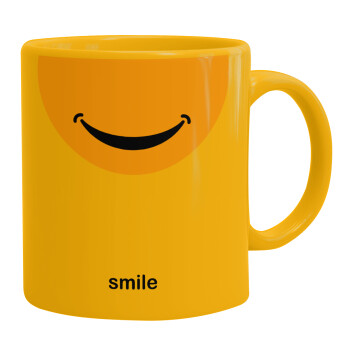 Smile Mug, Ceramic coffee mug yellow, 330ml