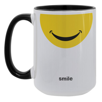 Smile Mug, Κούπα Mega 15oz, κεραμική Μαύρη, 450ml