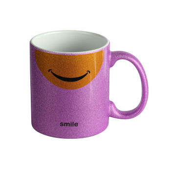 Smile Mug, Κούπα Μωβ Glitter που γυαλίζει, κεραμική, 330ml