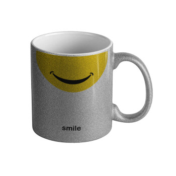 Smile Mug, Κούπα Ασημένια Glitter που γυαλίζει, κεραμική, 330ml