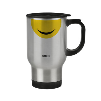 Smile Mug, Κούπα ταξιδιού ανοξείδωτη με καπάκι, διπλού τοιχώματος (θερμό) 450ml
