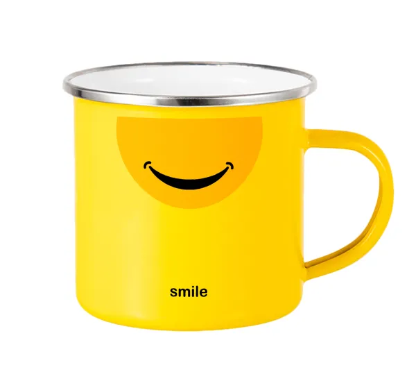 Smile Mug — Yellow Enamel Metallic Cup 360ml