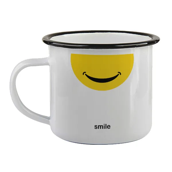Smile Mug — Enamel mug with black rim, 360ml