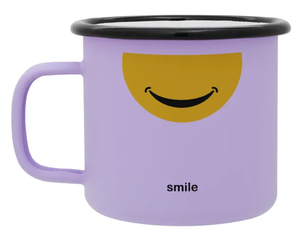 Smile Mug — Metal enamel mug, matte light pastel purple, 360ml