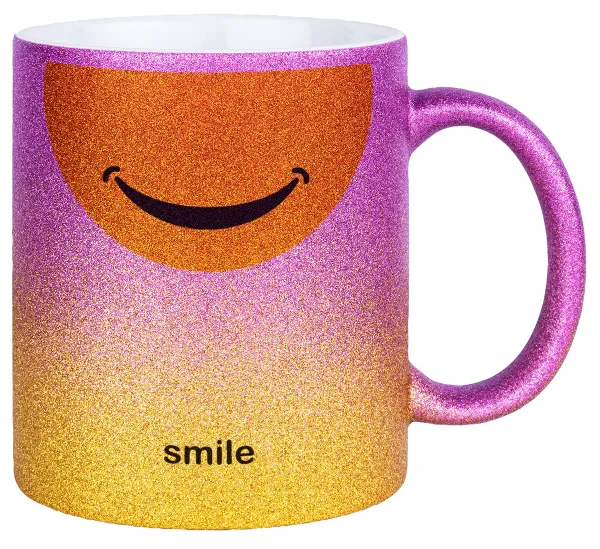 Smile Mug — Κούπα Χρυσή/Ροζ Glitter, κεραμική, 330ml