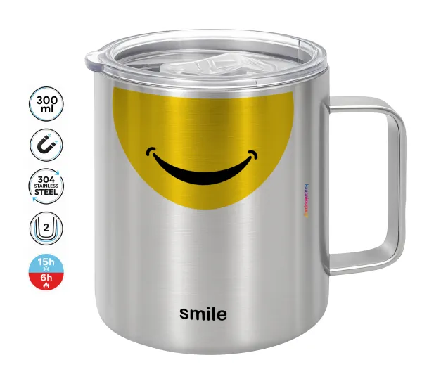 Smile Mug — Double-walled stainless steel mug 300ml with temperature-retaining lid