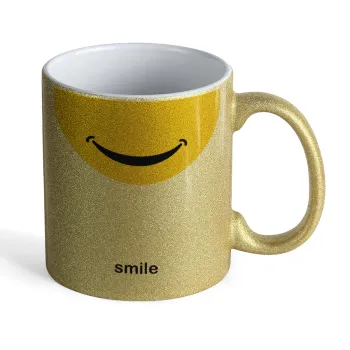 Smile Mug, Κούπα Χρυσή Glitter που γυαλίζει, κεραμική, 330ml