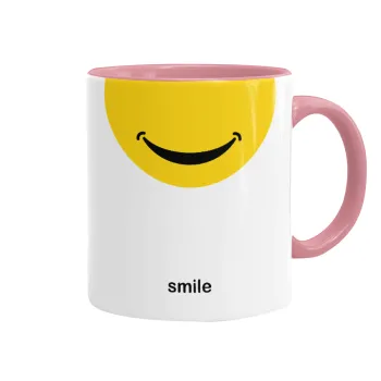 Smile Mug, Κούπα χρωματιστή ροζ, κεραμική, 330ml