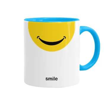 Smile Mug, Κούπα χρωματιστή γαλάζια, κεραμική, 330ml
