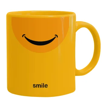 Smile Mug, Ceramic coffee mug yellow, 330ml