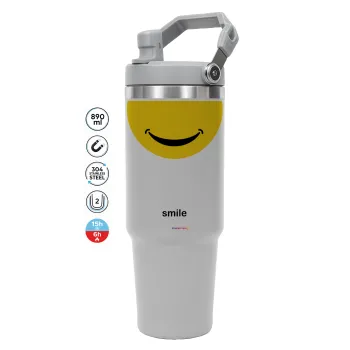 Smile Mug, ΓΚΡΙ χρώματος Θερμός Ανοξείδωτο 890ml (30oz) με χερούλι