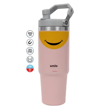 Smile Mug, ΡΟΖ χρώματος Θερμός Ανοξείδωτο 890ml (30oz) με χερούλι