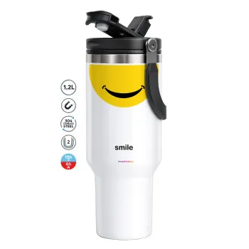 Smile Mug, Mega Tumbler με καπάκι, διπλού τοιχώματος (θερμό) 1,2L