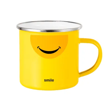 Smile Mug, Yellow Enamel Metallic Cup 360ml