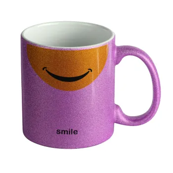Smile Mug, Κούπα Μωβ Glitter που γυαλίζει, κεραμική, 330ml