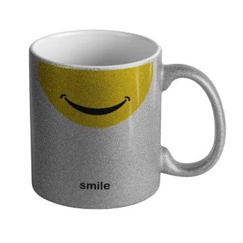 Smile Mug, Κούπα Ασημένια Glitter που γυαλίζει, κεραμική, 330ml