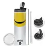 Travel Tumbler 2 Lids, with metal straw & cleaning brush (Stainless steel 304 Food grade, BPA free, 600ml)