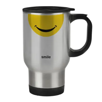 Smile Mug, Κούπα ταξιδιού ανοξείδωτη με καπάκι, διπλού τοιχώματος (θερμό) 450ml