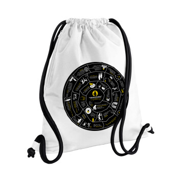 Προχίστορας, Backpack pouch GYMBAG white, with pocket (40x48cm) & thick cords