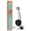Easter Set, metallic stainless steel water bottle (750ml) & aromatic flat Easter candle (30cm) (TURQUOISE)