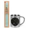 Easter Set, metallic thermal cup (300ml) & aromatic flat Easter candle (30cm) (TURQUOISE)