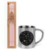 Easter Set, metallic thermal cup (300ml) & aromatic flat Easter candle (30cm) (PINK)