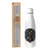 Easter Set, metallic stainless thermos bottle (500ml) & scented flat Easter candle (30cm) (GRAY)