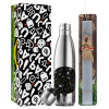 Easter Set, metallic stainless thermos flask (500ml) & scented flat Easter candle (30cm) (GRAY)