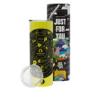 Neon Yellow Travel Tumbler θερμό, μεταλλικό καλαμάκι(Ανωξείδωτο 304 Food grade, BPA free, 600ml)