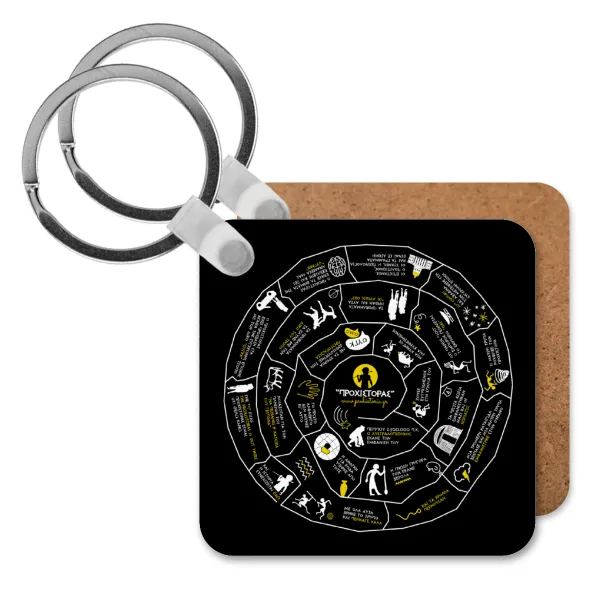 Προχίστορας — Square wooden MDF keychain