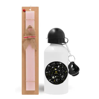 Προχίστορας, Easter Set, metallic aluminum bottle (500ml) & aromatic flat Easter candle (30cm) (PINK)