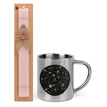 Προχίστορας, Easter Set, metallic thermal cup (300ml) & aromatic flat Easter candle (30cm) (PINK)