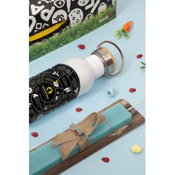 Προχίστορας, Πασχαλινή Λαμπάδα με παγούρι μεταλλικό (620ml, stainless steel) & κερί αρωματικό πλακέ (30cm) (ΤΙΡΚΟΥΑΖ)