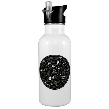 Προχίστορας, White water bottle with straw, stainless steel 600ml