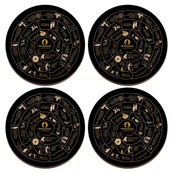 Προχίστορας, ΣΕΤ x4 Σουβέρ ξύλινα στρογγυλά plywood (9cm)