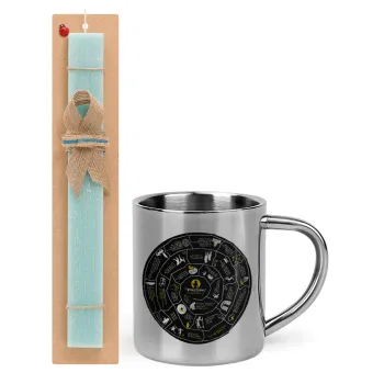 Προχίστορας, Easter Set, metallic thermal cup (300ml) & aromatic flat Easter candle (30cm) (TURQUOISE)