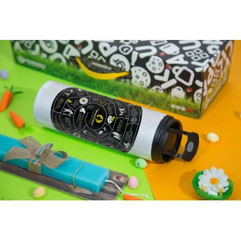 Προχίστορας, Easter candle,Travel Tumbler 2 Lids, with metal straw & cleaning brush & aromatic flat candle (30cm) (BLUE)