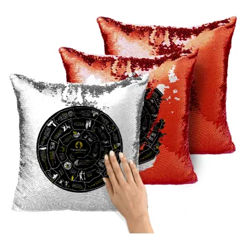 Προχίστορας, Μαξιλάρι καναπέ Μαγικό Κόκκινο με πούλιες 40x40cm περιέχεται το γέμισμα