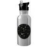 Water bottle Silver with straw, stainless steel 600ml