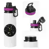 Metallic water bottle with safety lid, 850ml aluminum