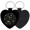 Μπρελόκ PU δερμάτινο glitter καρδιά ΜΑΥΡΟ