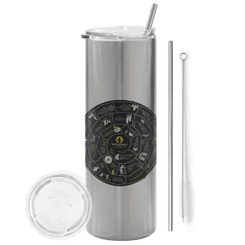 Προχίστορας, Tumbler stainless steel Silver 600ml, with metal straw & cleaning brush