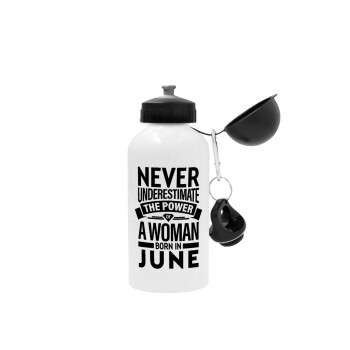 Never Underestimate the poer of a Woman born in..., Metal water bottle, White, aluminum 500ml