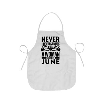 Never Underestimate the poer of a Woman born in..., Chef Apron Short Full Length Adult (63x75cm)
